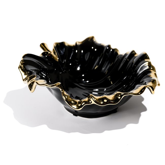 Decorat. ceramic fruit plate Garrel, black / gold color, 26x24x9cm  