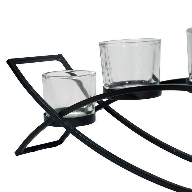 Candle holder with 5 glass, metal, 54x8cm