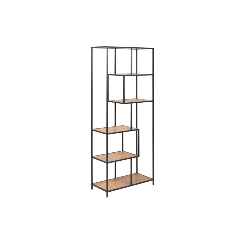 Bookcase Seaford x5, oak/black frame, 77x35x185cm