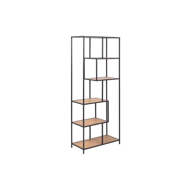 Bookcase Seaford x5, oak/black frame, 77x35x185cm