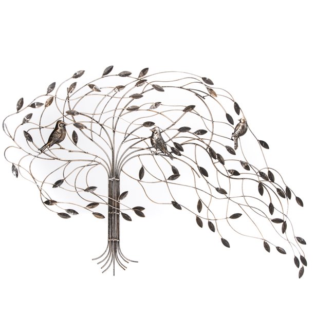 Metal wall deco TREE, golden/silver/black, 109x2x72cm