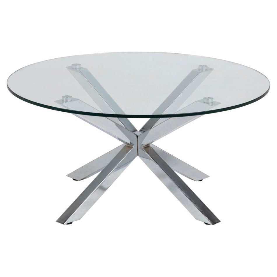 Coffee table Aheaven, top glass/silver legs, D82cm, H40cm