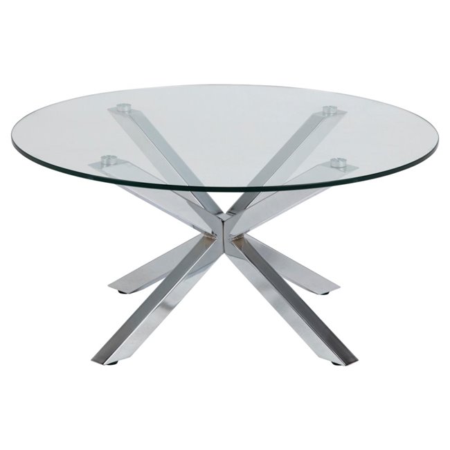 Coffee table Aheaven, top glass/silver legs, D82cm, H40cm