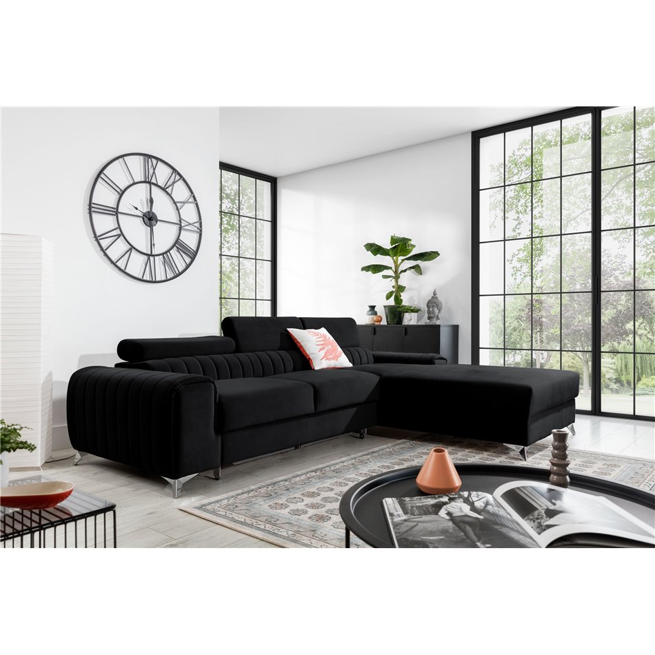 Corner sofa Elgrayson R, Velvetmat 10, black, H98x275x205