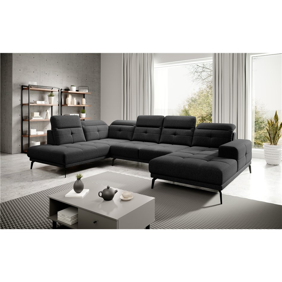 Corner sofa Elretan L, Flores 10, black, H107x350x205