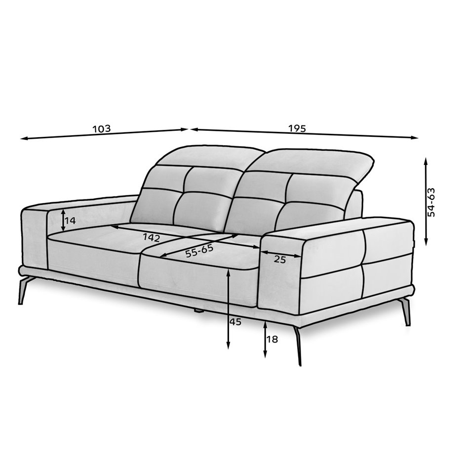 Sofa Eltorrenso, Poco 4, gray, H108x195x103cm