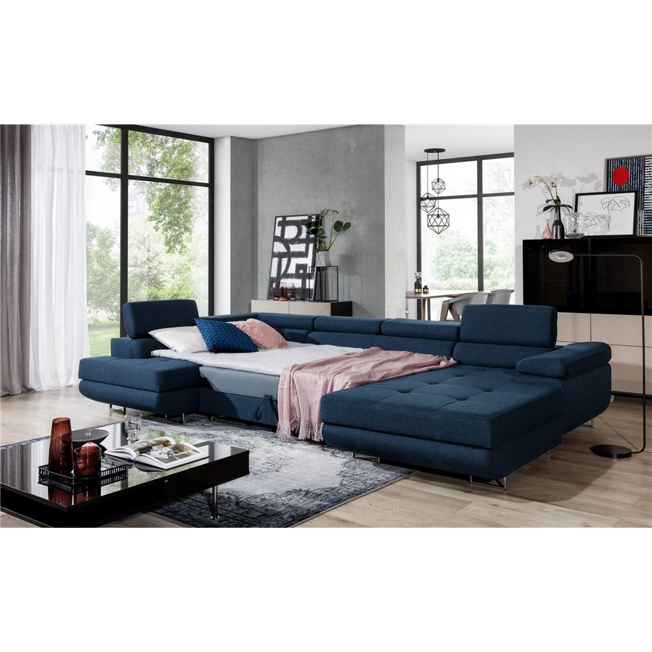 U shape sofa Elcardo U Left, Mat Velvet 75, green, H90x345x58cm