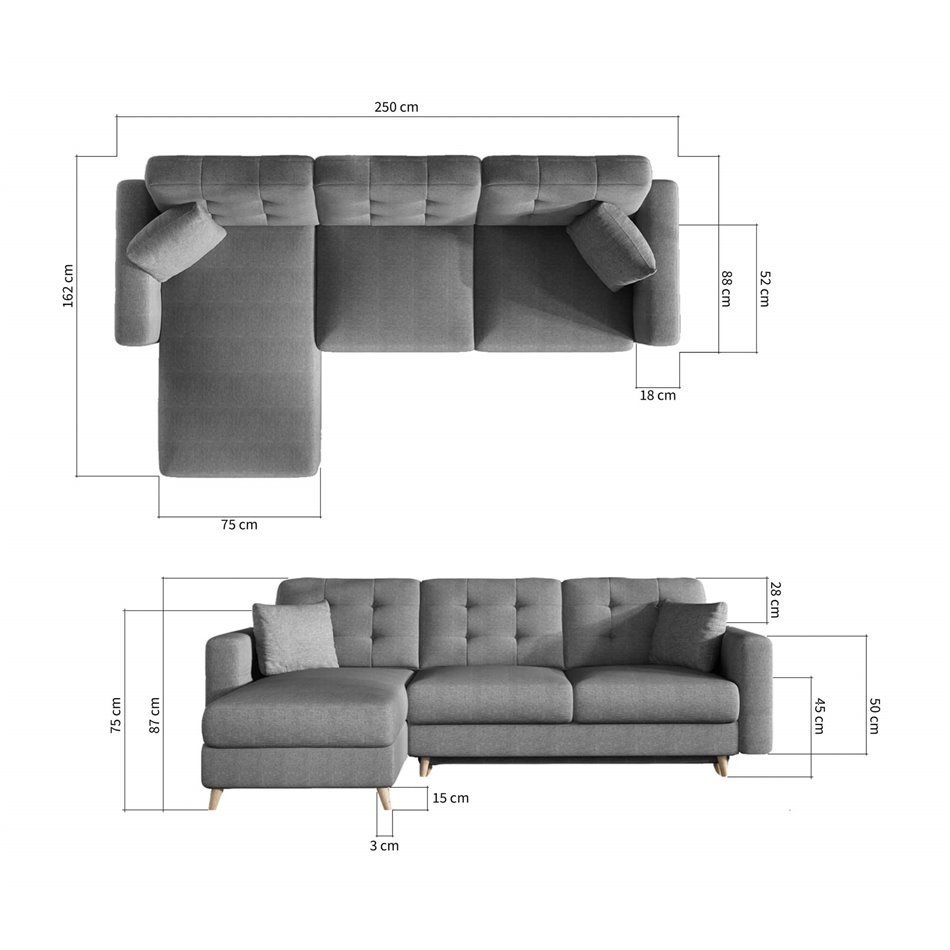 Corner sofa Elsgard L Reversible, Mat Velvet 68, red, H93x248x162cm