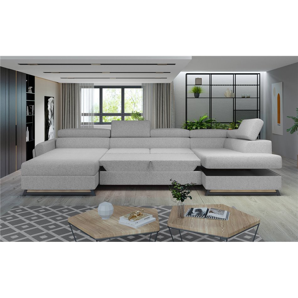 U shape sofa Elosette U Left, Grande 75, blue, H98x370x200cm