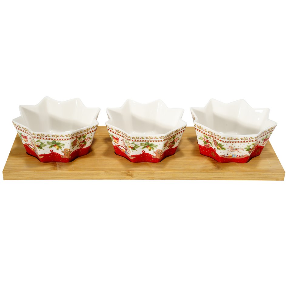 Apperatizer serving set 3 bowl on bamboo tray, D25cm