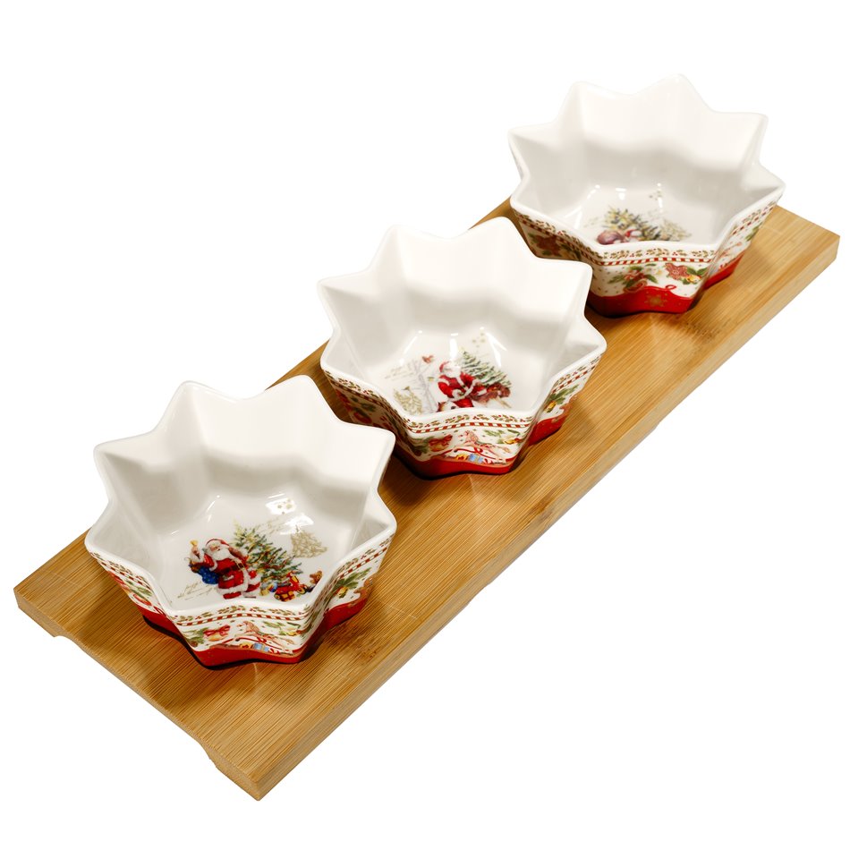 Apperatizer serving set 3 bowl on bamboo tray, 6x34x12cm