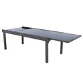 Table Lapiazza, 12-seater extendable, graphite/grey color, aluminium/tempered glass, H75,5x100x200-320cm