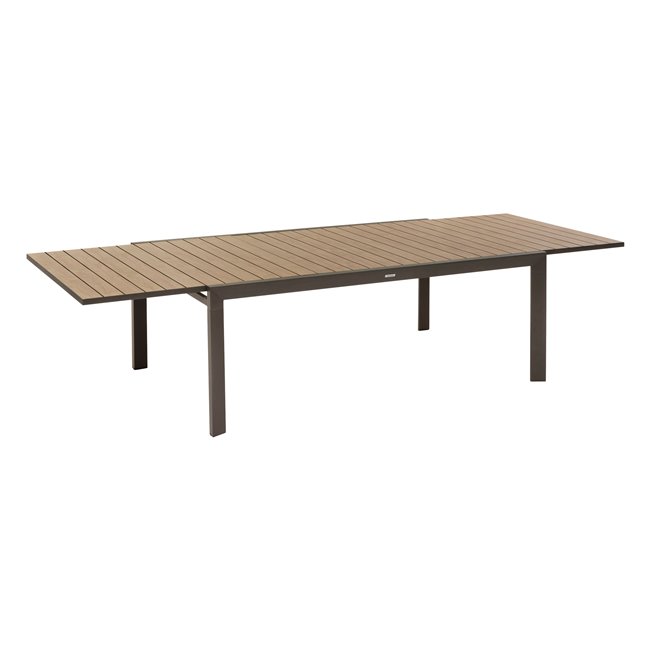 Table Laevasion, 14-seater, extendable, honey/praline color, aluminium, H75,5x125x200-320cm