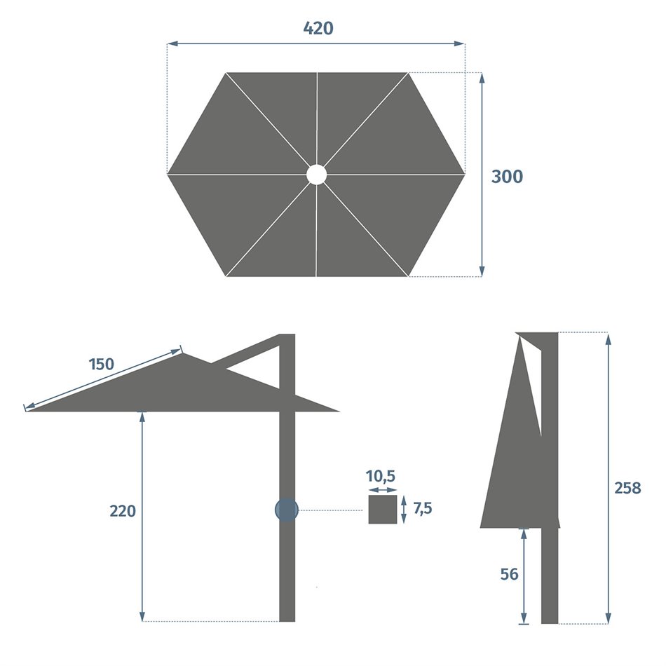 Parasol Latikeo platinum color, H263x300x420cm