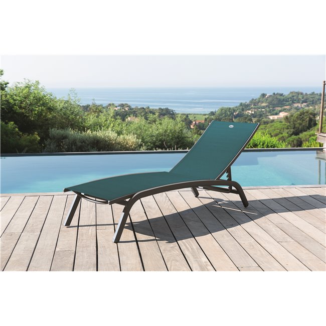 Sun lounger Labonao, teal/graphite color, aluminium/textilene, H84,5x64x171cm