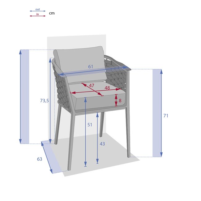 Garden chair Laembruns, praline color, aluminum/polyester, H73.5x63x61cm