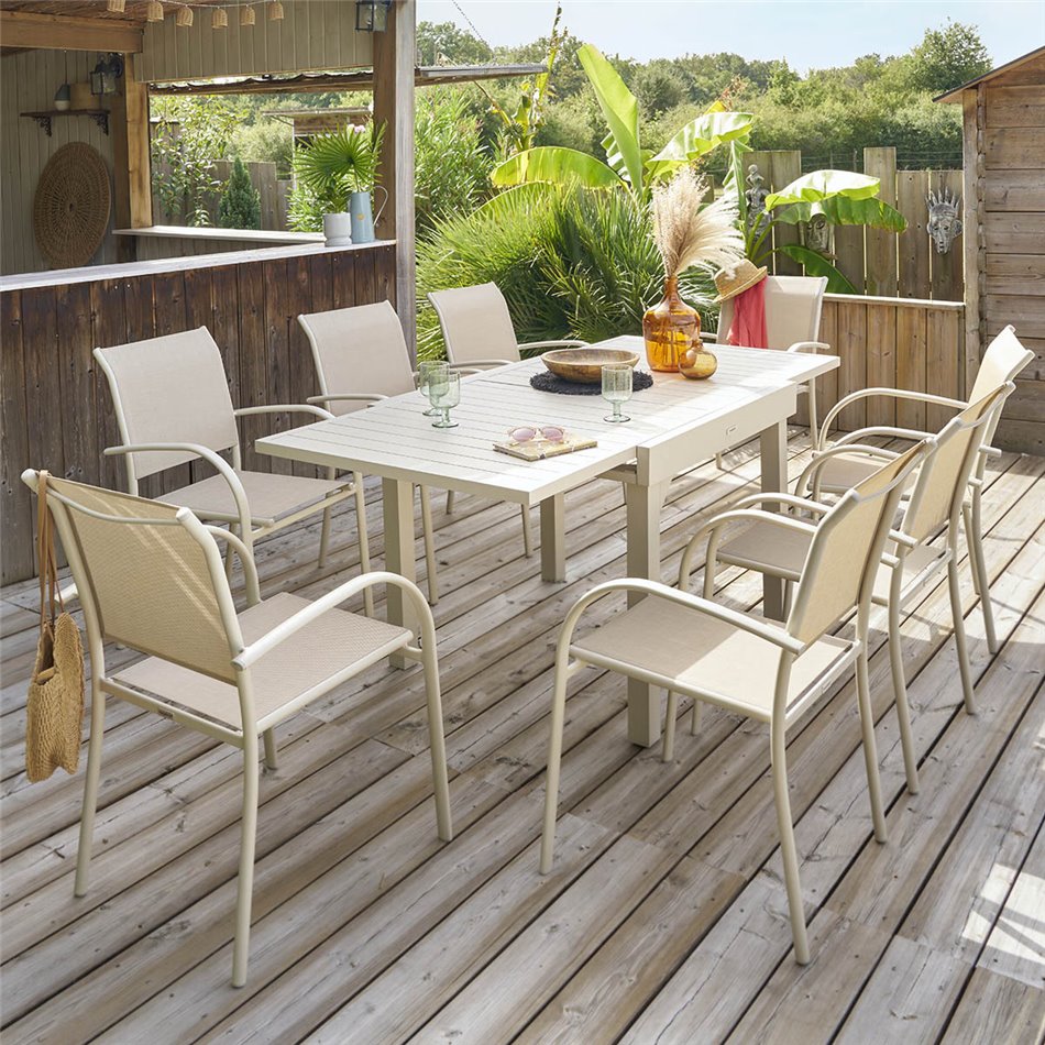 Table Lapiazza, 8-seater extendable, clay color, aluminium, H75,5x90x90-180cm