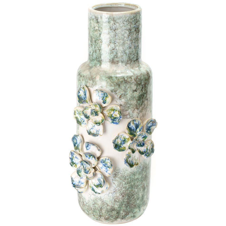 Vase Blue Flowers, stoneware, 39x16.5x14.5cm