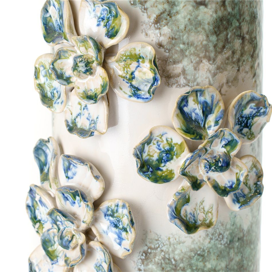 Vase Blue Flowers, stoneware, 39x16.5x14.5cm