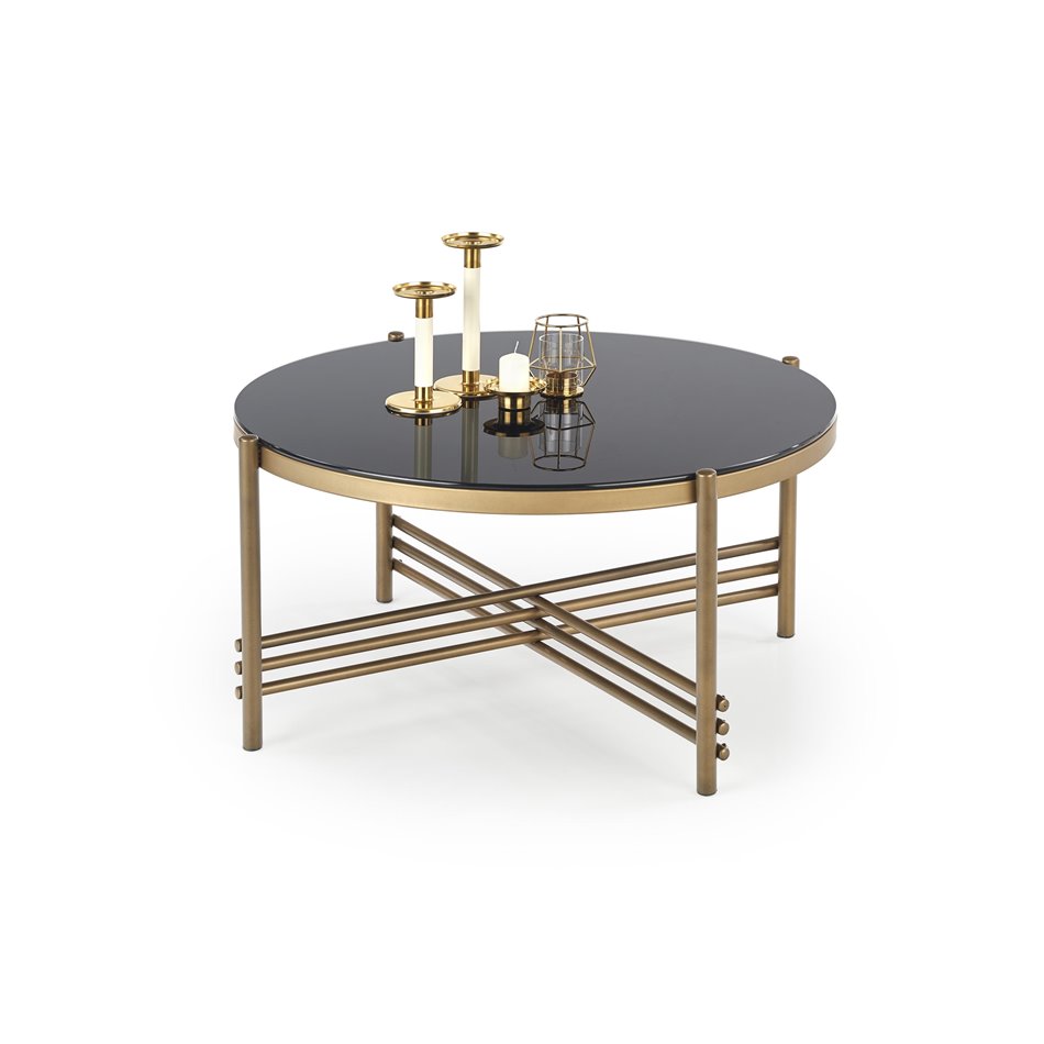 Coffee table Haismena, gold/black, glass/steel, D80cm, H41cm