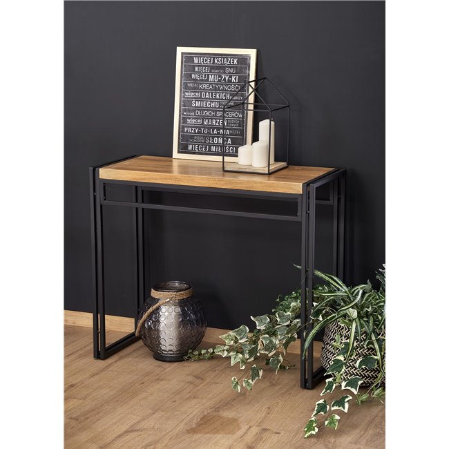 Console table Holivar, oak/black color, MDF/steel,  H76x90x35cm