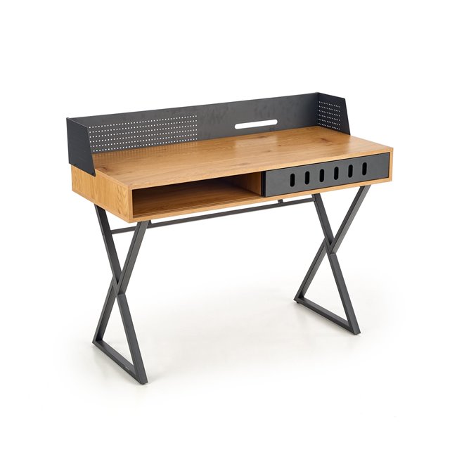 Desk Hexdrin, golden oak/black, MDF/steel,  H90x110x51cm