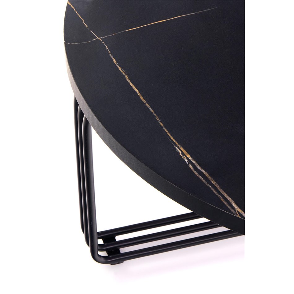 Coffee table Hantica, black marble look, MDF/Steel, D80cm, H36cm