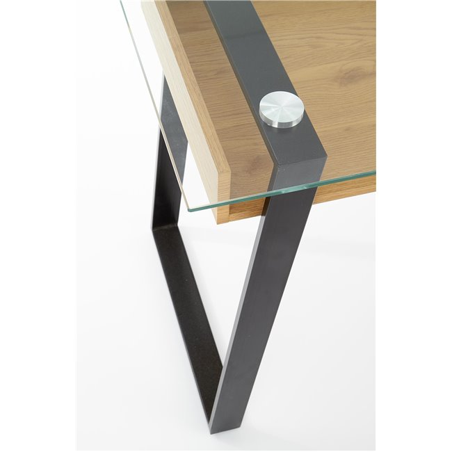 Desk Halvion, golden color oak/black, glass/MDF/steel,  H75x120x60cm