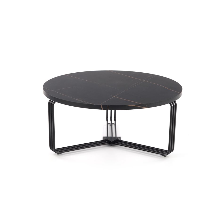 Coffee table Hantica, black marble look, MDF/Steel, D80cm, H36cm