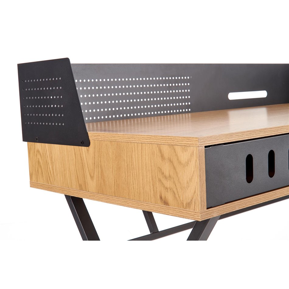 Desk Hexdrin, golden oak/black, MDF/steel,  H90x110x51cm