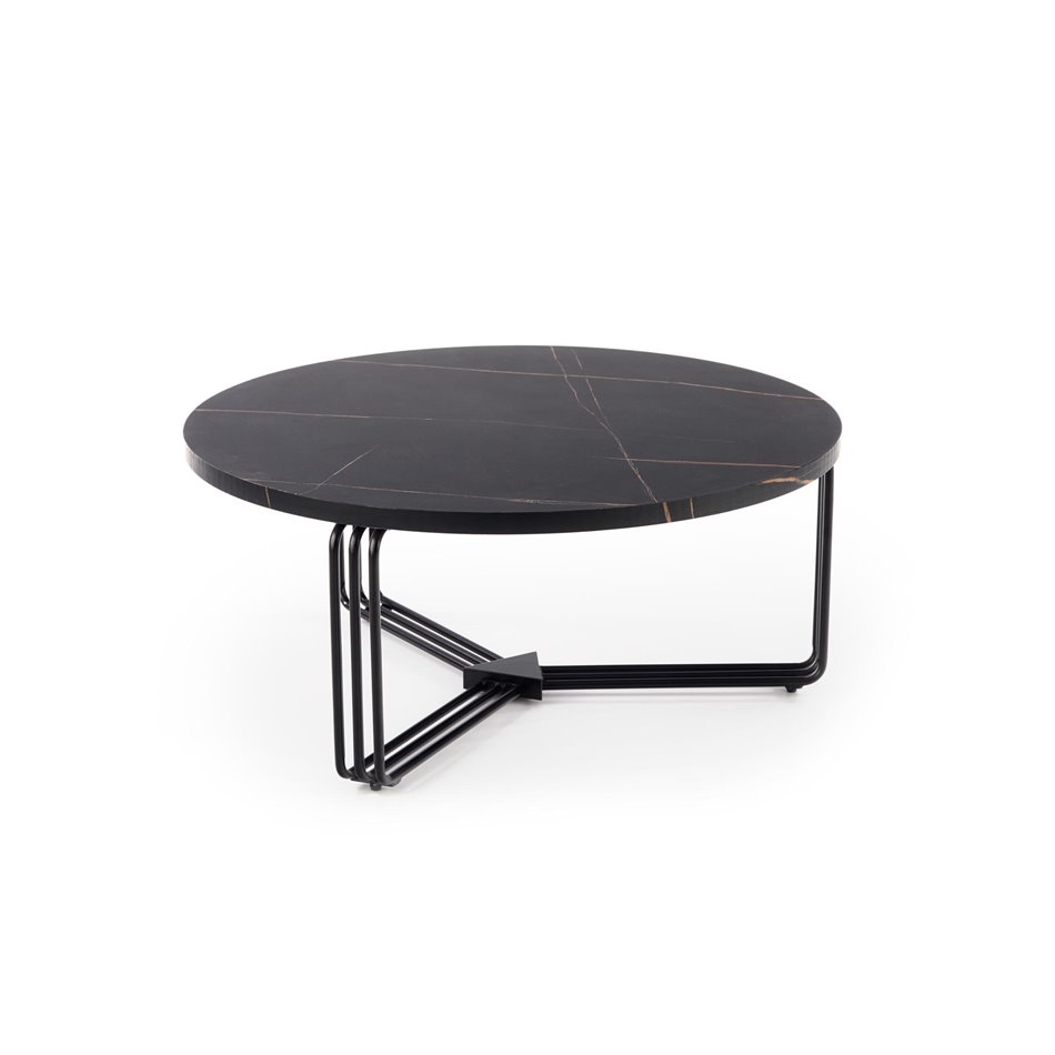 Coffee table Hantica, black marble look, MDF/Steel, D80cm, H36cm