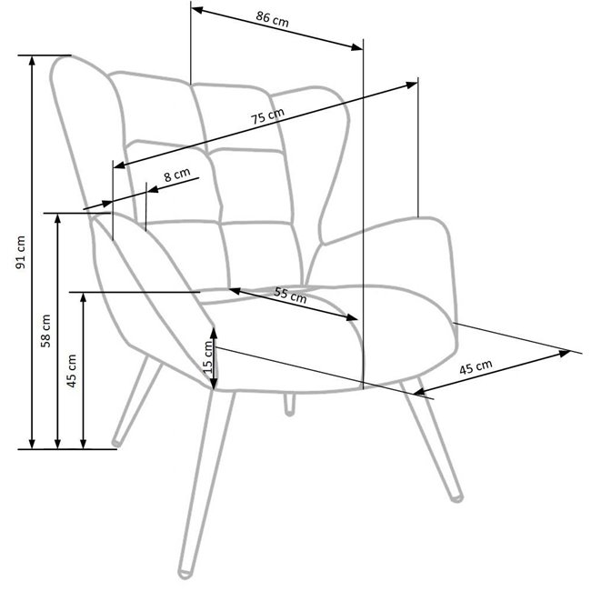 Lounge chair Harion, cinnamon color, H91x75x86cm, seat H48cm