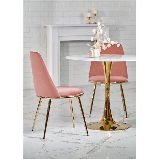 Table Hasemiro, white marble look/gold, glass/steel,  D90cm, H75cm