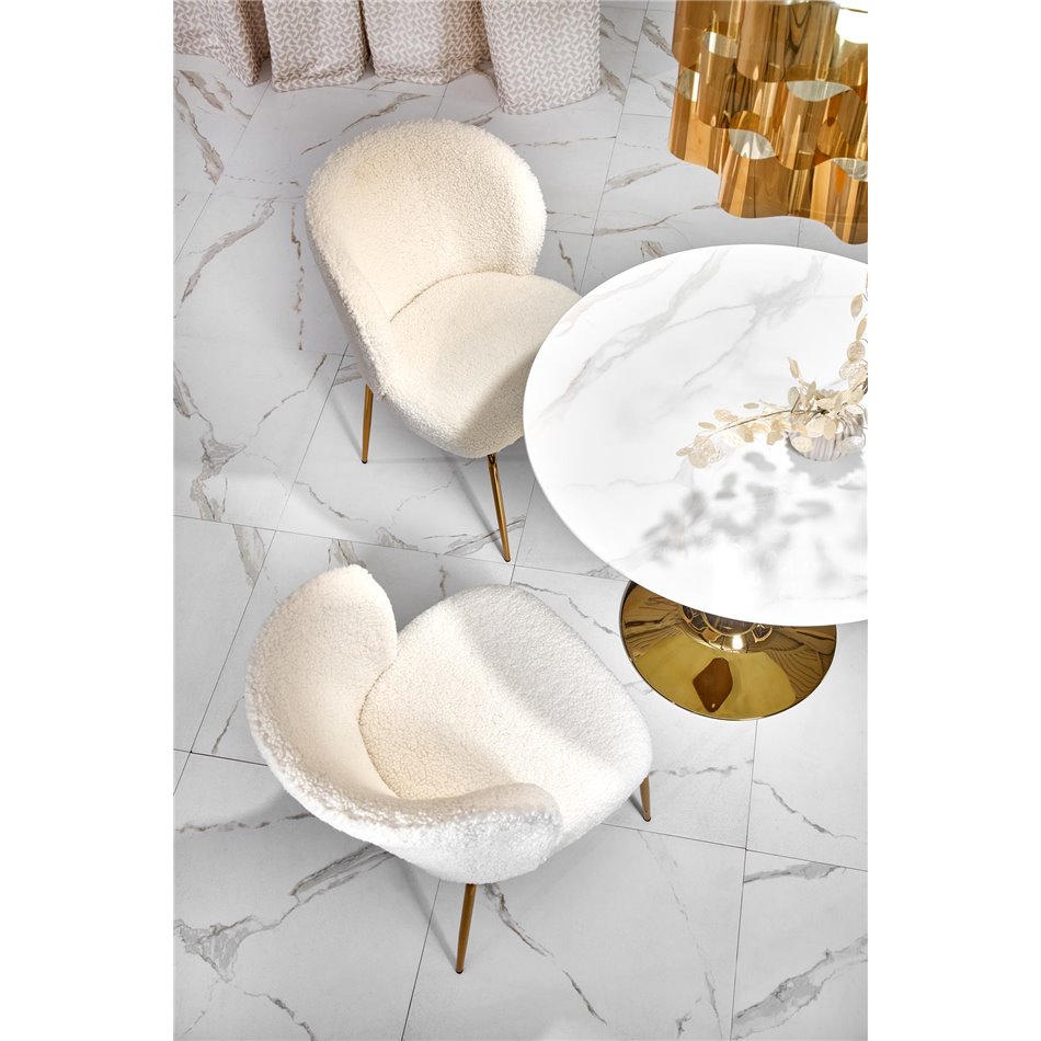 Table Hasemiro, white marble look/gold, glass/steel,  D90cm, H75cm