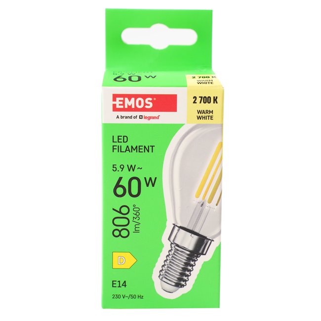 LED Bulb FLM Mini GL WW E14 5.9W, 806lm, 2700K, H8cm D4.5cm