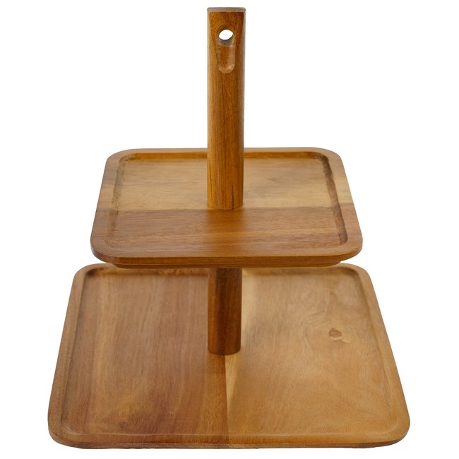  2 Tiere serving plate acacia wood, H27x25x25cm