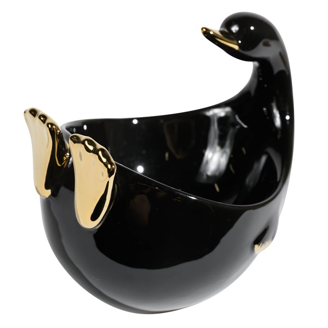 Decorative bowl Swan, black/gold,19.5x14x17cm