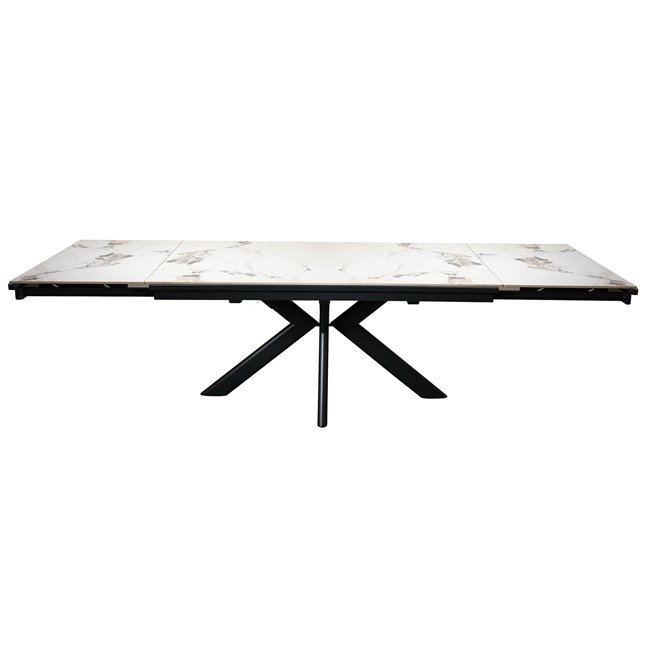 Extendable dining table Reibeka 017, sintered stone/metal, white, 160-276x90cm H75cm